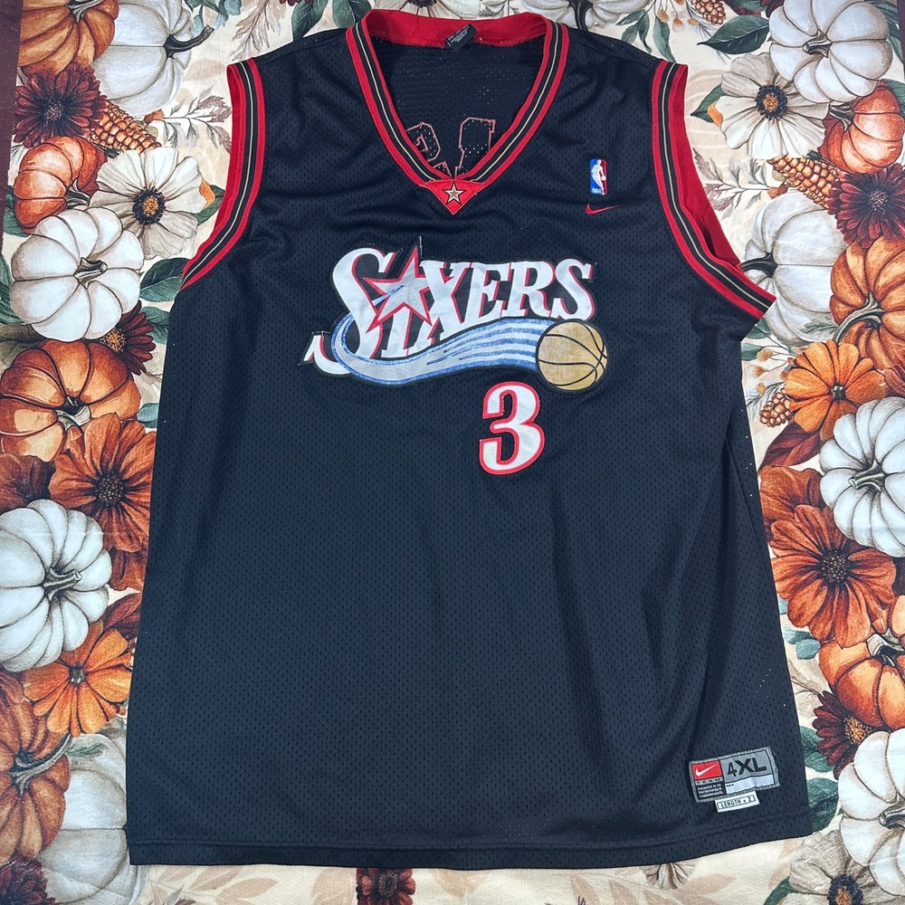Nike Philadelphia 76ers Allen Iverson Sixers Jersey Black Script Mens Size 4XL